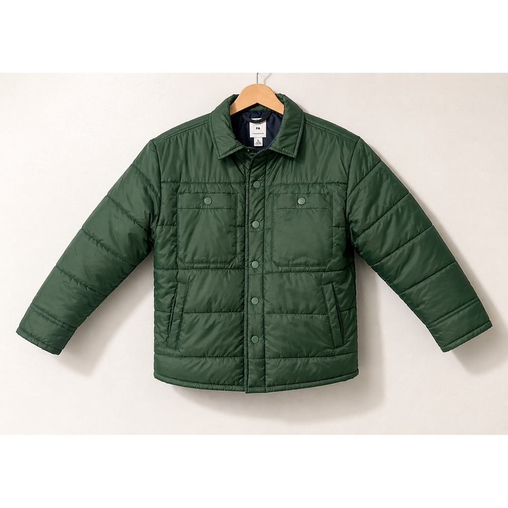 Free Assembly Quilted Puffer Shacket Kids Sz 6/7 Green Excellent Utility Jacket